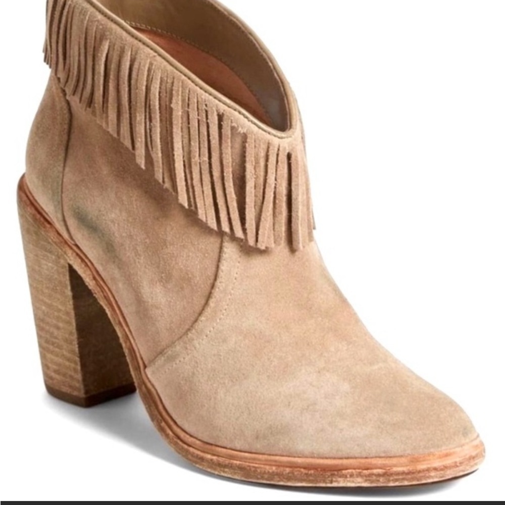 Joie Loren Suede Fringe Booties Stacked Heel Boho